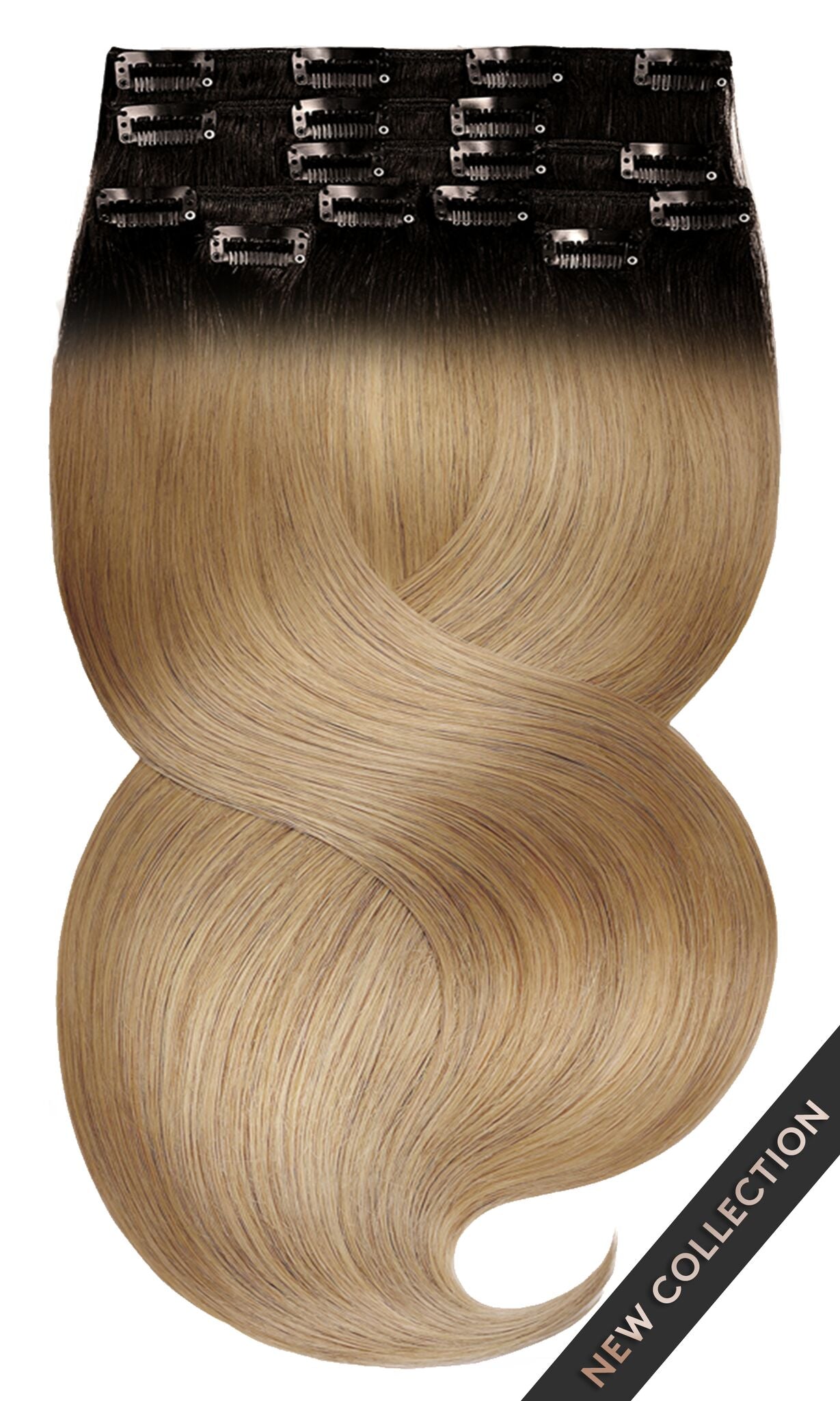 Ombre Schwarz-Braun & Hellbraun-Karamell Clip-in Hair Extensions