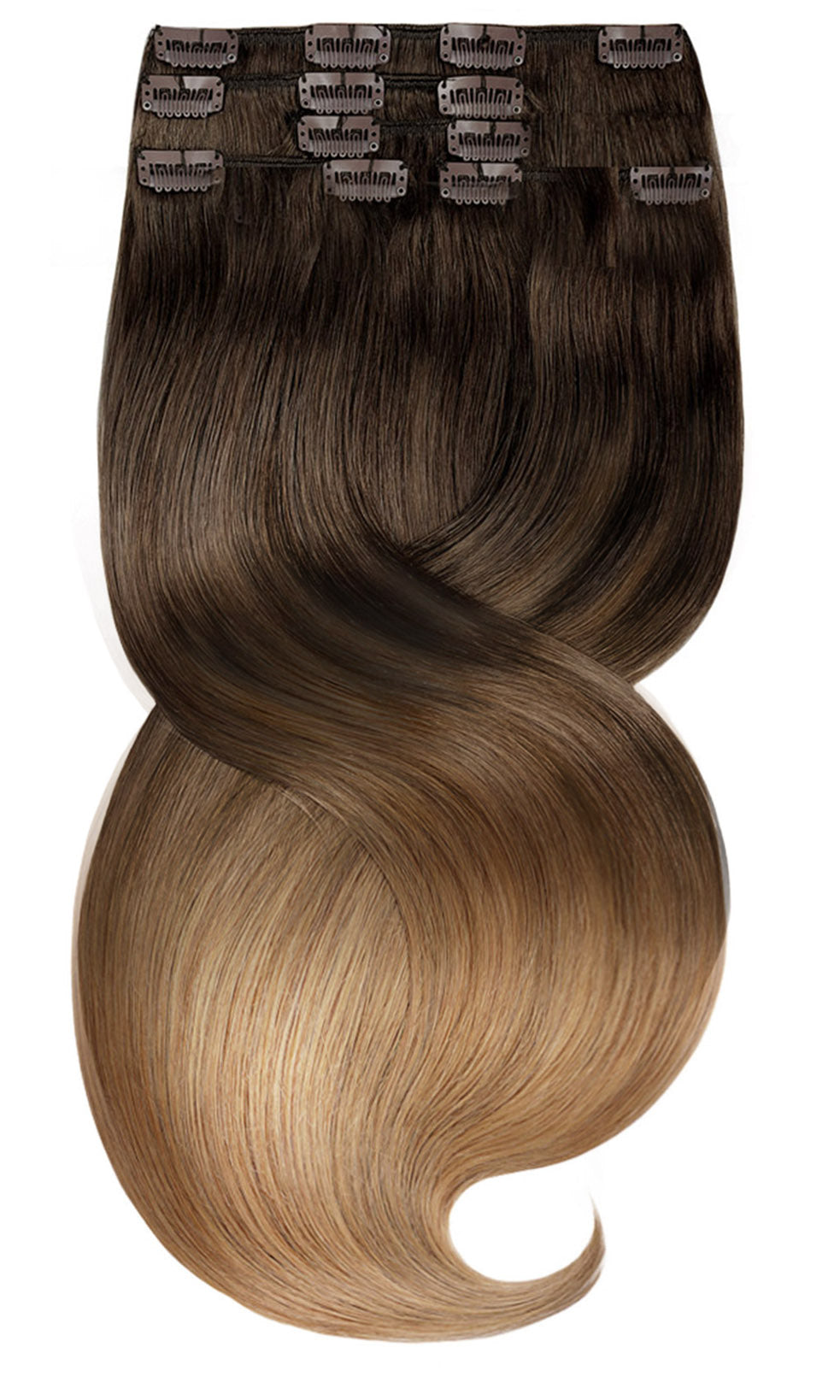 CLIP IN OMBRÉ BALAYAGE Schoko-Dunkelbraun & Hellbraun-Karamell
