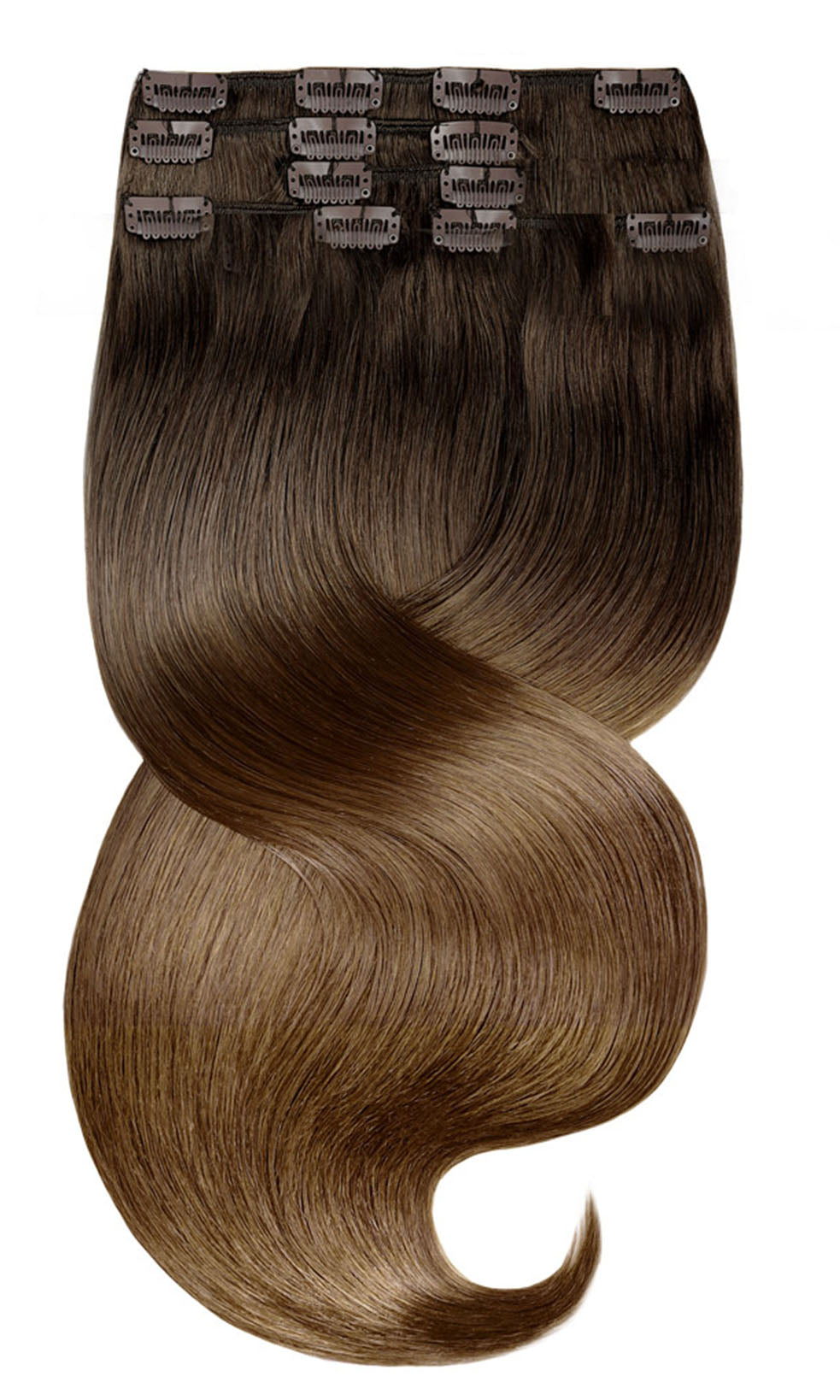 CLIP IN OMBRÉ BALAYAGE Schoko-Dunkelbraun & Natur-Goldbraun
