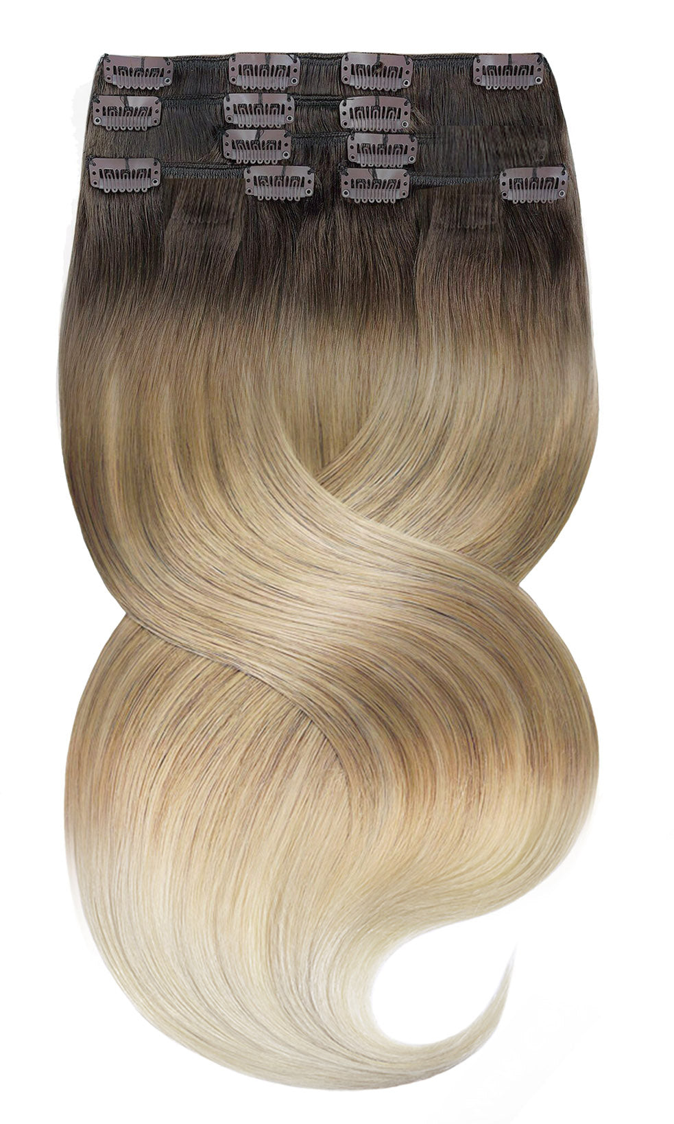 CLIP IN OMBRÉ BALAYAGE Schoko-Dunkelbraun & Platinblond