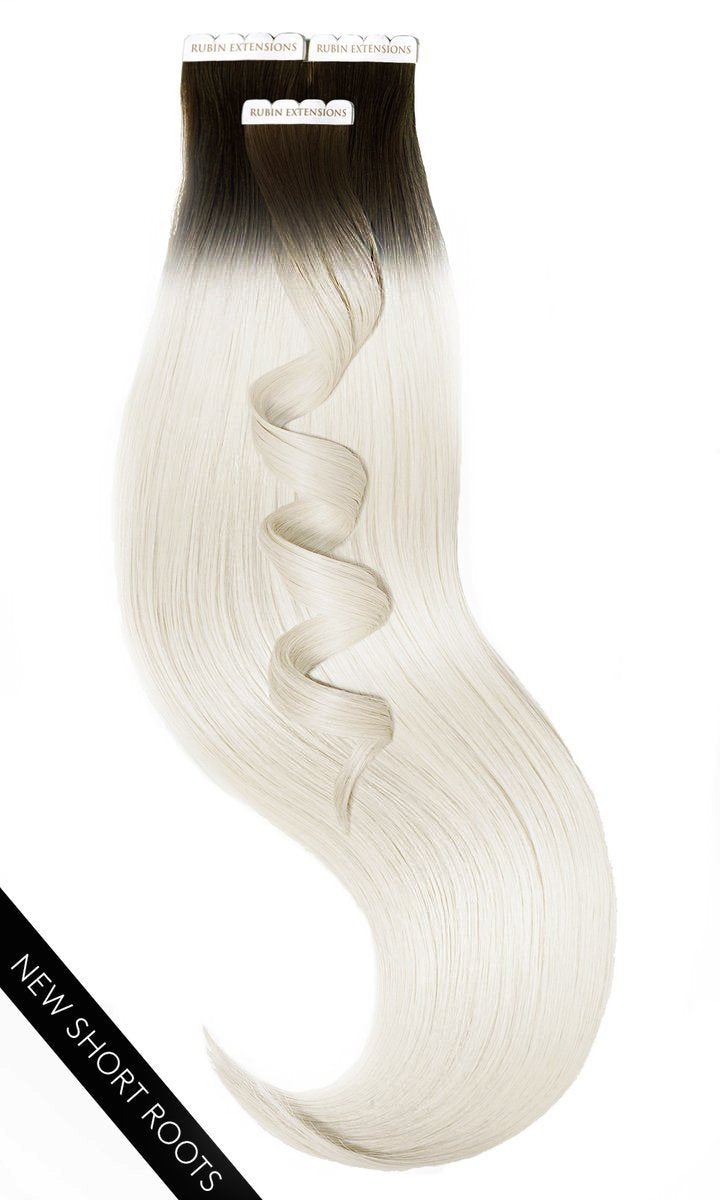 Tape-in Extensions (kurzer Ansatz), Schwarz-Braun & Platinblond
