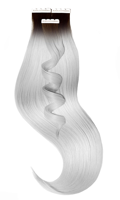 Tape-in Extensions (kurzer Ansatz), Schoko-Dunkelbraun & Silberblond