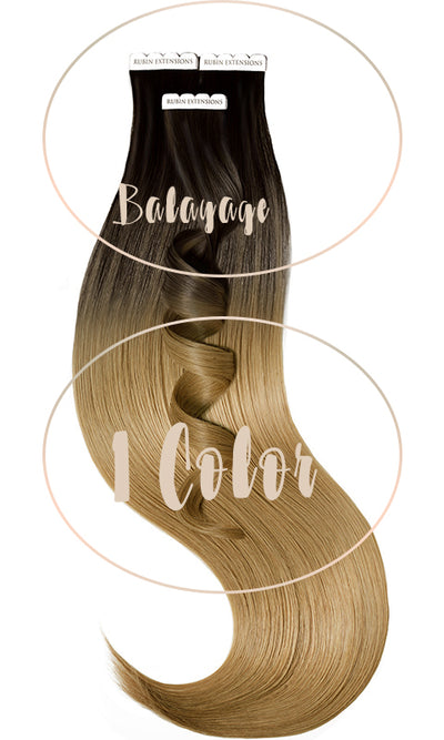 Tape-in Extensions Sombre-Baleyages, Schwarz-Braun & Hellbraun-Karamell