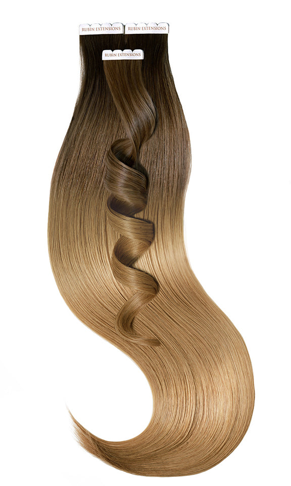 Tape-in Extensions Sombre-Balayages, Schoko-Dunkelbraun & Hellbraun-Karamell