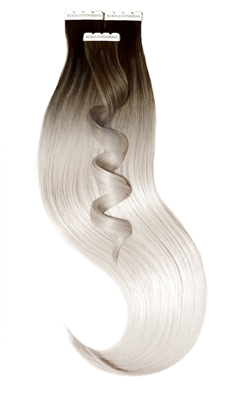 Tape-In Extensions Sombre, Schoko-Dunkelbraun & Silberblond