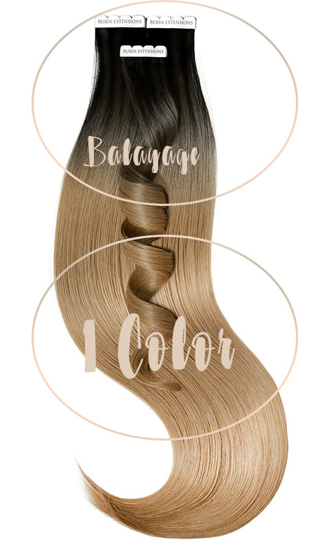 Tape-in Extensions Sombre-Balayages, Schwarz & Hellbraun-Karamell