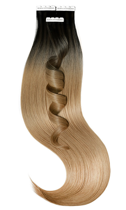 Tape-in Extensions Sombre-Balayages, Schwarz & Hellbraun-Karamell