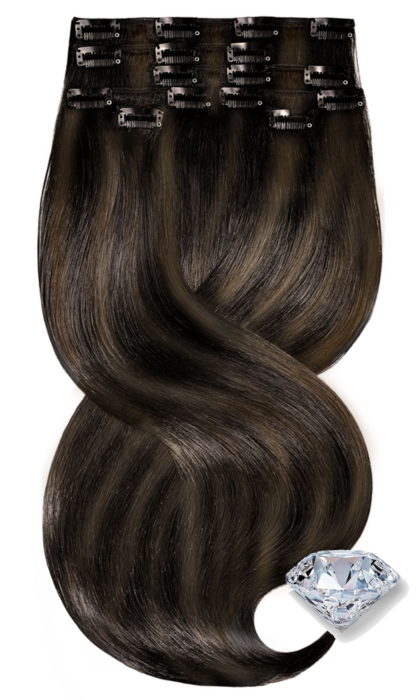 Pure Diamonds Balayage Schwarz & Natur-Goldbraun Clip-in Echthaar Extensions